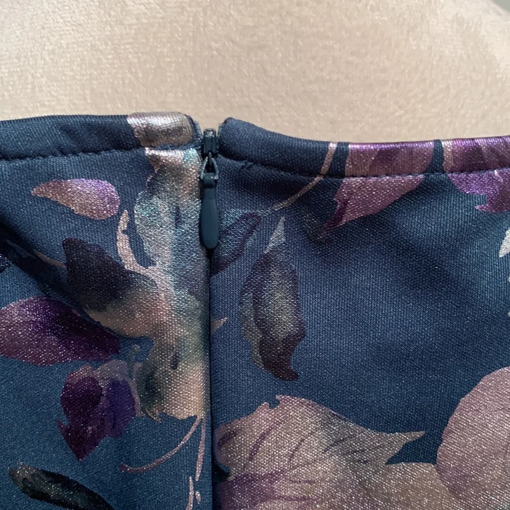 NEW YORK & CO.Metallic floral teal dress w/ metallic flowers. Midi, Size S. - Picture 8 of 13